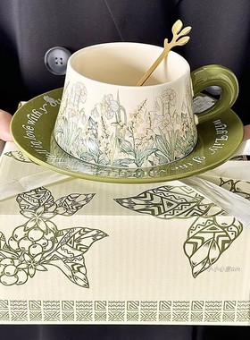 日本油画风铃花咖啡杯碟套装陶瓷高颜值精致复古女生下午茶水杯子