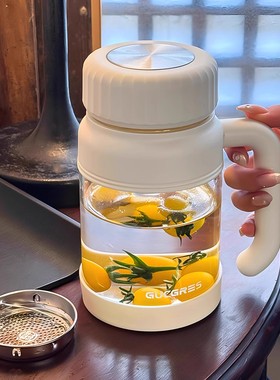 德国简约大容量玻璃水杯女新款2025带把女士办公室泡茶水分离杯子