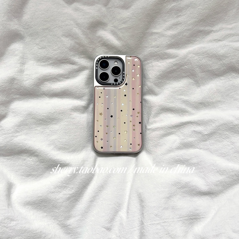 银框粉黄纹鎏金星星适用苹果17手机壳新款iphone17套苹果17promax全包苹果16防摔苹果15pro硅胶14pro外壳13女