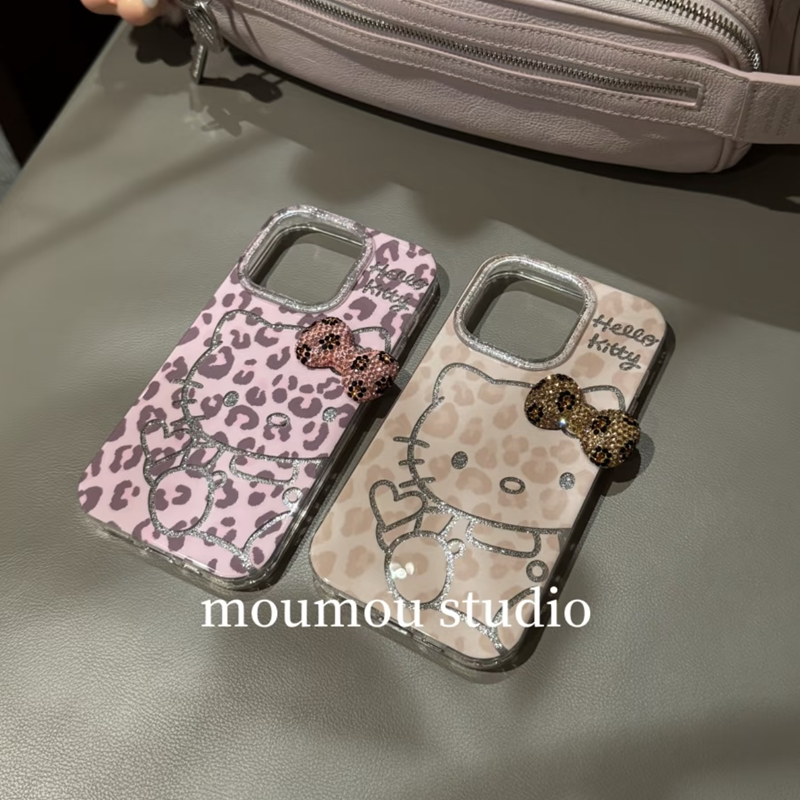 立体蝴蝶结豹纹闪粉线条KT适用苹果16手机壳新款16promax套iphone16pro防摔15promax硅胶苹果15全包13外壳14