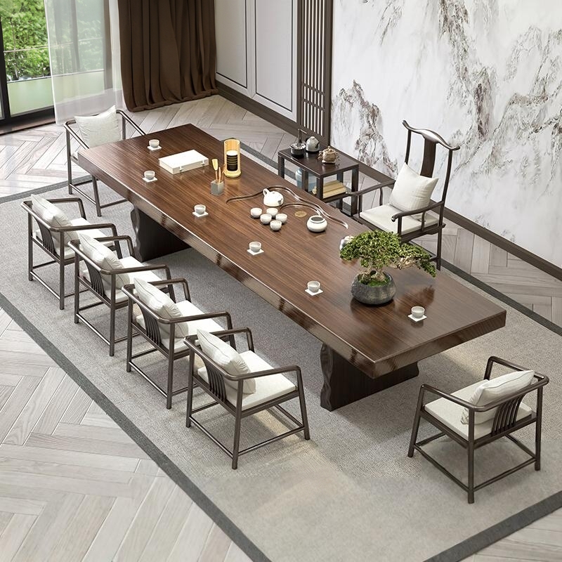 实木茶桌椅组合新中式大板茶台原木茶几客厅禅意办公室泡茶桌一体