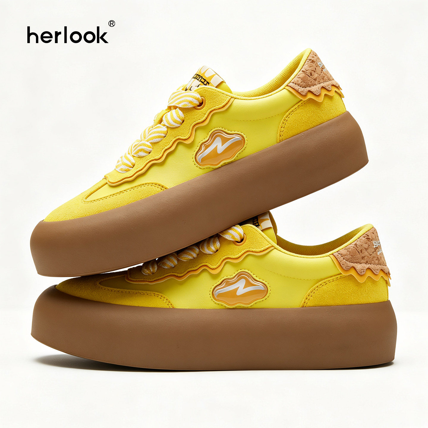 HERLOOK融化黄色德训鞋巨好看舒服不累脚厚底增高休闲板鞋女软底