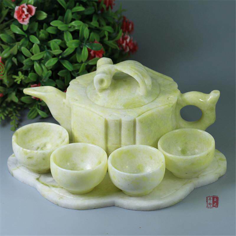天然玉石茶壶套装蓝田玉茶具小酒杯公道杯汉白玉茶杯直播供货