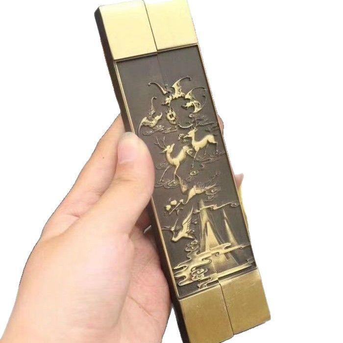 古玩杂项收藏品仿古做旧铜器摆件文房用品黄铜镇尺镇纸装饰品