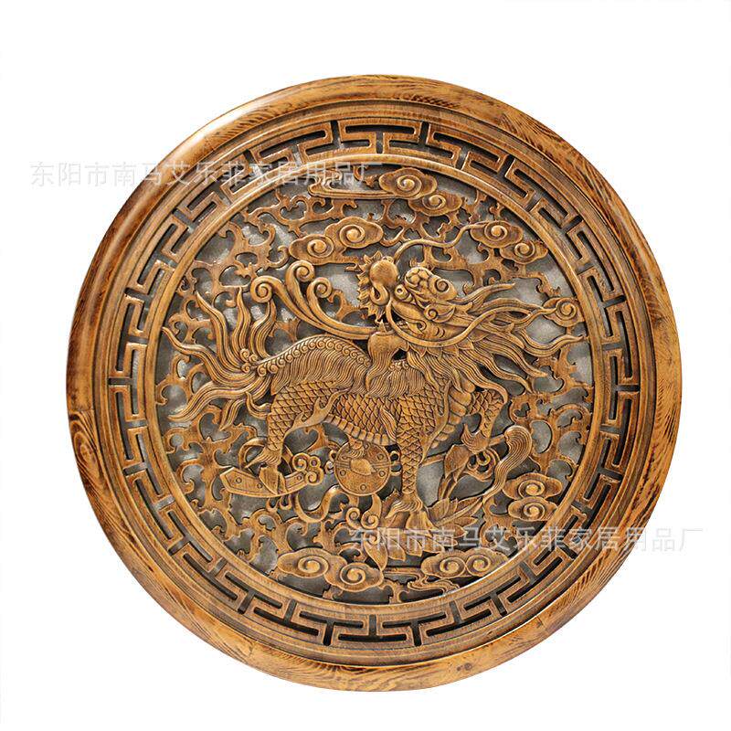 东阳木雕刻仿古中式玄关客厅背景墙香樟木工艺品圆形装饰画壁挂件