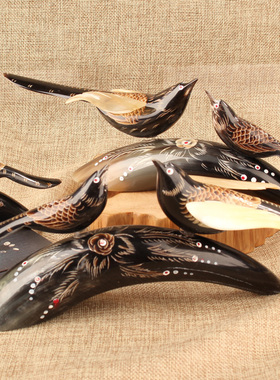 小鸟喜鹊摆件牛角雕刻客厅玄关乔迁装饰电视柜子动物礼物工艺品