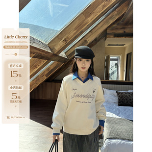 高克重奥利绒保暖V领插肩袖 时髦日记 微胖印花卫衣 小cherry 肉装