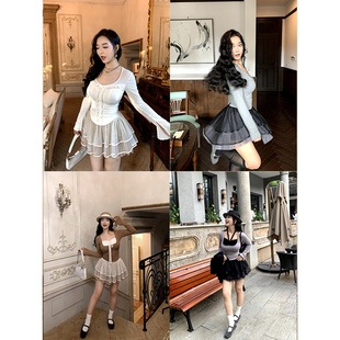 微胖拼色多层网纱蛋糕裙女自带打底半身裙 灵动芭蕾 肉装 小cherry