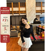 肉装 显瘦天丝上衣 微胖拼接波点假两件T恤修身 小cherry 心动瞬间