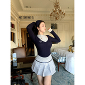 福利回馈 肉装 小cherry 青梅甜酒 微胖撞色织带小香百褶半裙