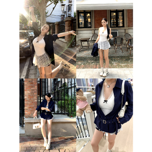 设计感挂脖蕾丝连衣裙休闲短外套微胖套装 少女与诗 小cherry 肉装