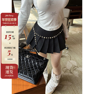 肉装小cherry 魅影 微胖千金感A字显瘦百褶裙女冬粗纺小香半身裙