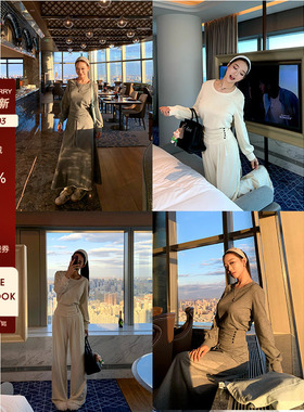 肉装小cherry 本期主推 微胖捏褶显瘦卫衣松紧腰长裙休闲裤女套装