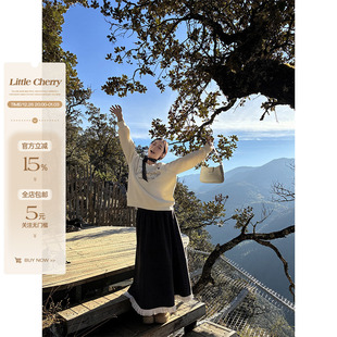 中高腰微胖毛呢伞裙时髦撞色木耳边半身裙 灰雾软呢 肉装 小cherry