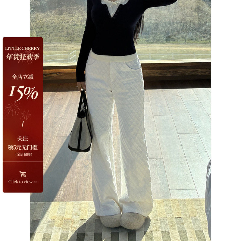 肉装小cherry 自由向风 时髦宽松微胖中腰菱形提花牛仔直筒裤两色