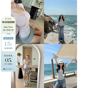 肉装小cherry 条纹序曲 减龄微胖立体蝴蝶结褶皱设计两色条纹T恤