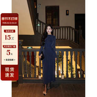 肉装小cherry 夜阑星语 微胖抽褶收腰显瘦连衣裙女矜贵细闪长裙子