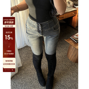 微胖高腰提臀显瘦时髦小脚弹力薄绒牛仔裤 柔雾灰调 小cherry 肉装