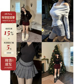 肉装 两色 时髦微胖高腰可拆卸压褶A字半身裙裤 小cherry 一裙两穿