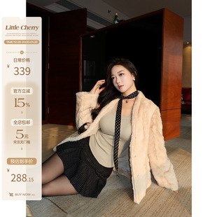 纹理感环保皮草外套气质微胖毛绒上衣女 中古Fluffy 肉装 小cherry