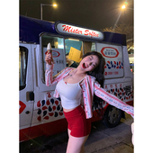 小cherry 粉蔷密语 微胖可调肩带背心kitty印花上衣短裤 肉装 套装