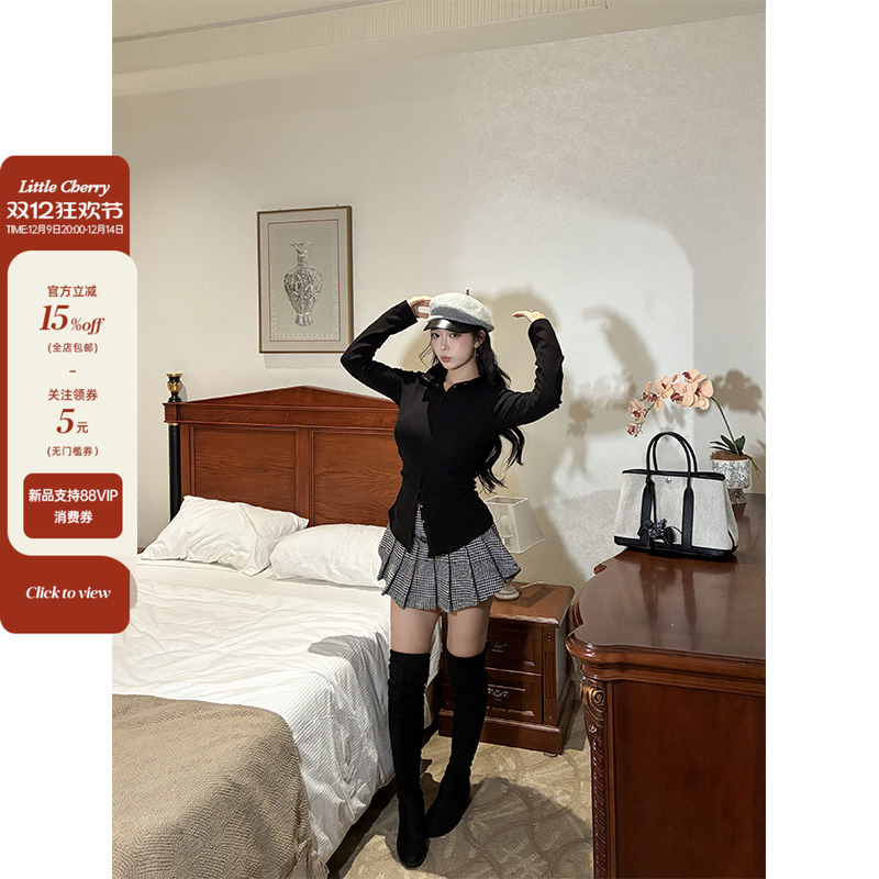 两穿领时髦腔调针织衫抽褶上衣女