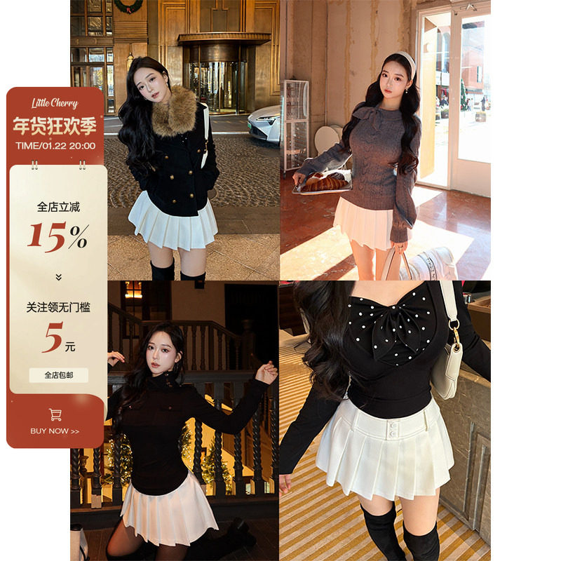 肉装小cherry 纯白祷告 微胖带打底中腰A字压褶半裙显高百搭短裙,女装/女士精品,半身裙,淘宝优惠券,粉丝福利购,淘宝优惠卷