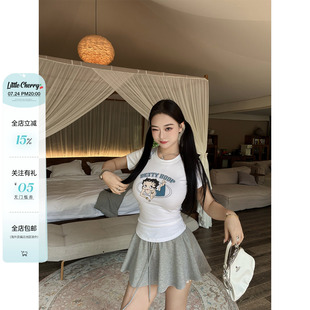 肉装小cherry 贝蒂小姐 减龄卡通印花短袖T恤女微胖修身圆领上衣