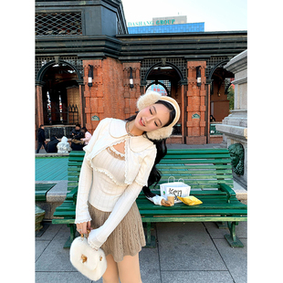 肉装小cherry 月光手书 微胖拼蕾丝真两件斗篷上衣千金风开衫外套