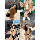 焦糖朗姆 肉装 小cherry 微胖收腰皮毛一体环保加厚两穿领麂皮外套