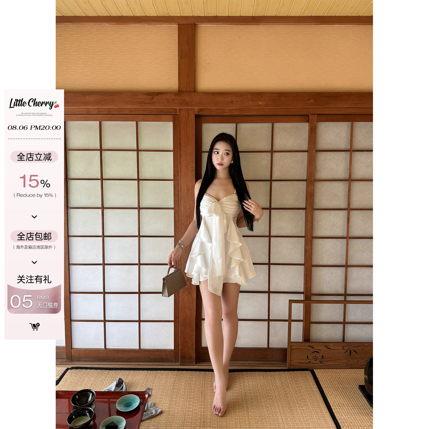 肉装小cherry 月光独白 双面缎露思裙微胖带胸垫可脱卸肩带连衣裙