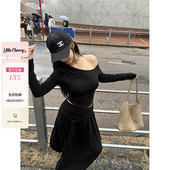 松紧腰捏褶系带设计微胖显瘦长款 优雅主义 针织半裙 小cherry 肉装