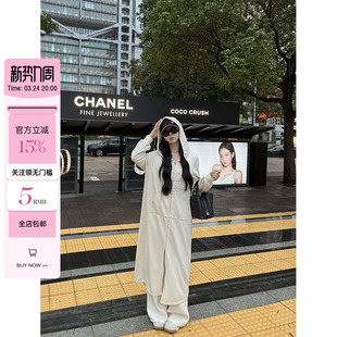 大兜帽微胖贴布字母绣花卫衣外套连衣裙 慵懒假日 肉装 小cherry