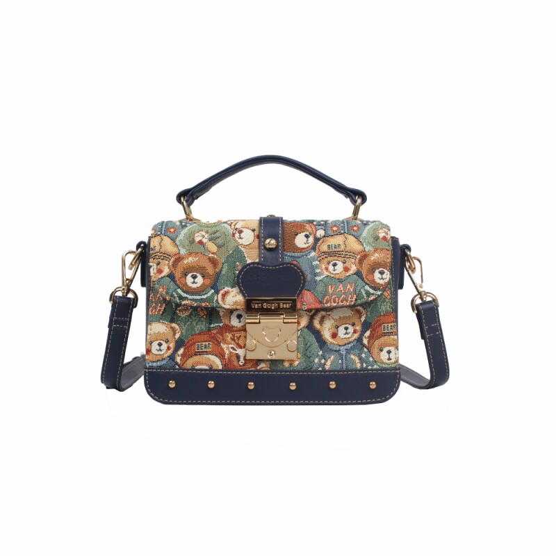 van gogh bear/梵高小熊v-074锁扣卡通手提休闲约会小方包 邮差包