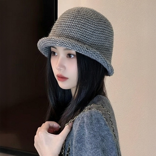秋冬帽子女高级感日系卷边针织渔夫帽保暖显脸小毛线百搭时尚盆帽