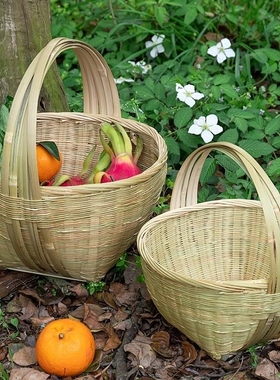 采摘竹篮农村土篮子手工编织菜篮鸡蛋水果篮竹筐竹篓购物手提篮子