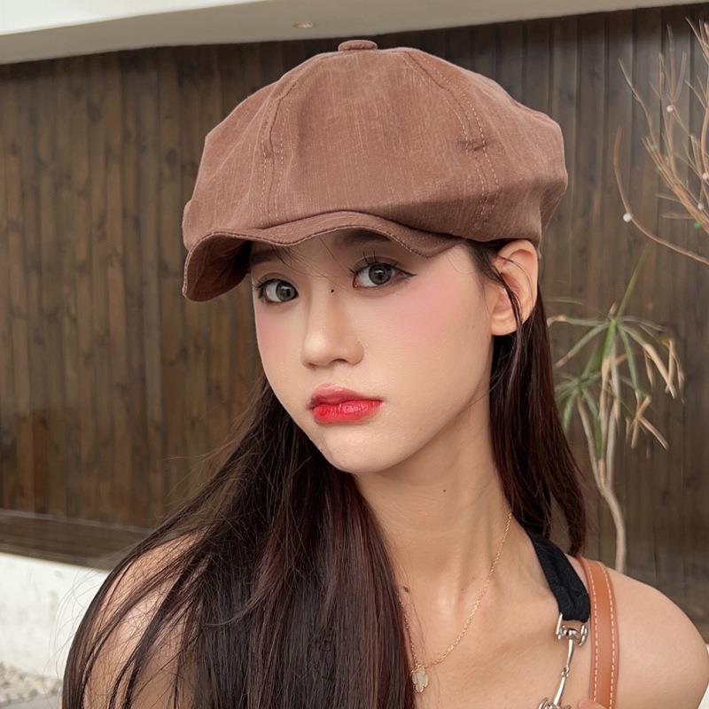 咖啡色英伦复古画报帽子女款