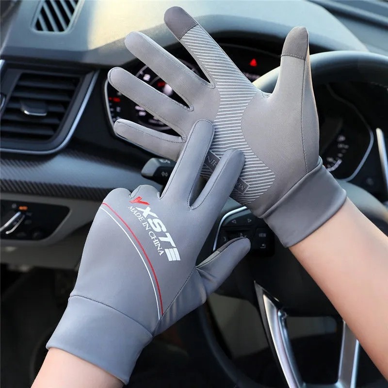 男士开车专用手套防手汗春秋夏季薄款防晒防滑短司机驾驶员触屏夏