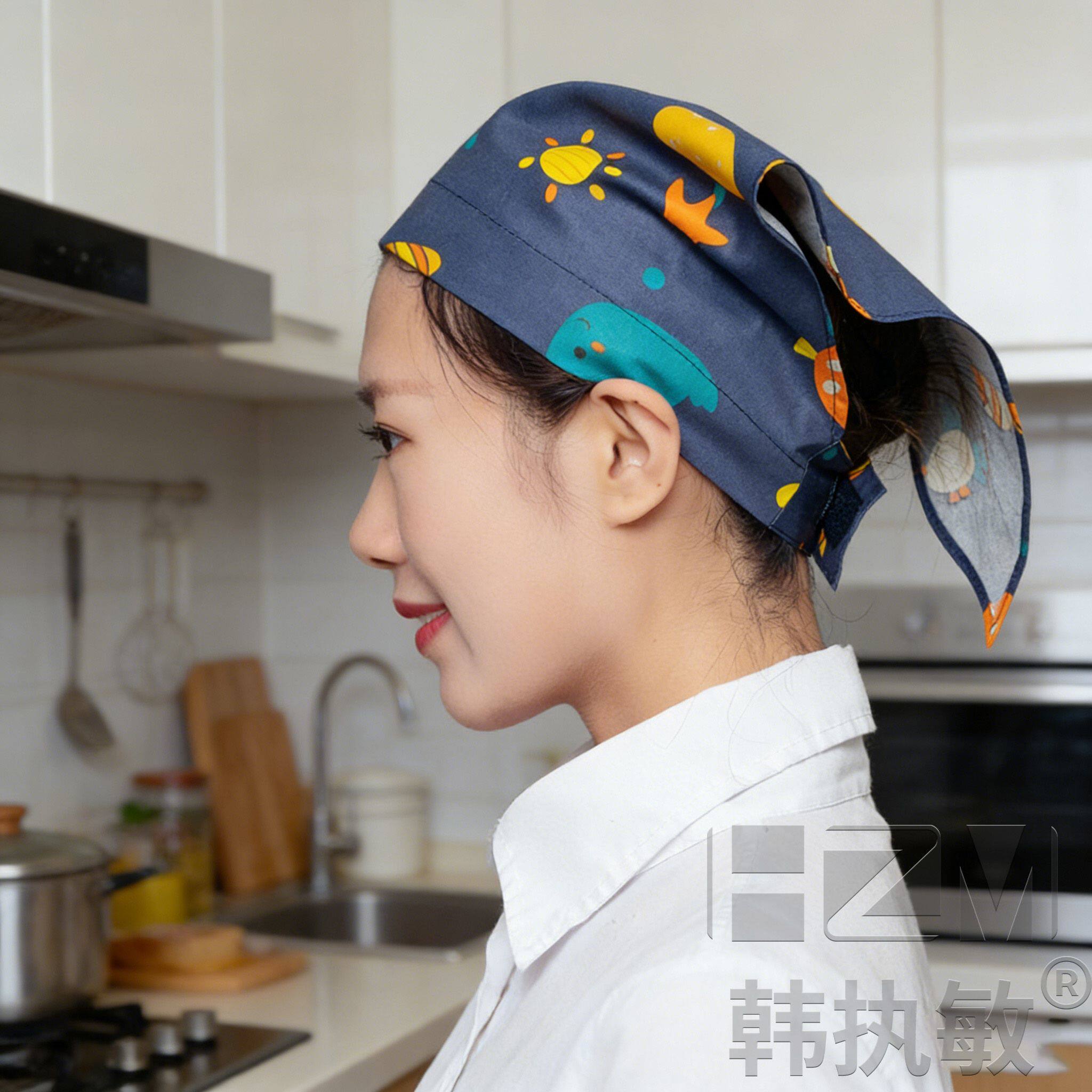 厨师帽子餐饮专用工作帽女款女士专用日式饭店防掉发头巾厨房服务