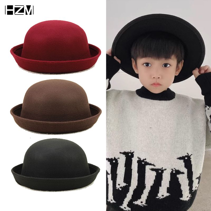 毛呢帽子秋冬季圆帽男女亲子成人儿童街舞青少年机械舞表演小礼帽