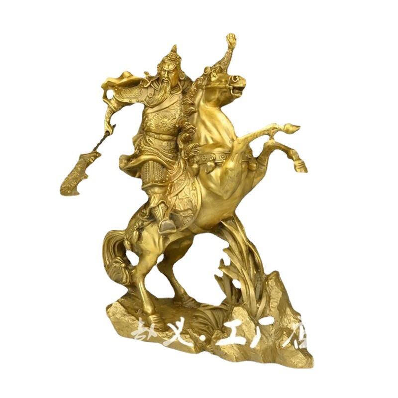 铜关公摆件黄铜武财神关二爷骑马关公铜像复古黄铜铸造桌面小摆件