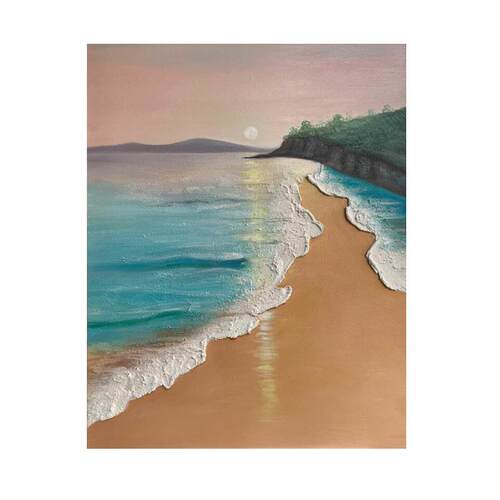 纯手绘油画沙滩海浪客厅装饰画轻奢肌理画石英砂日出海景玄关挂画