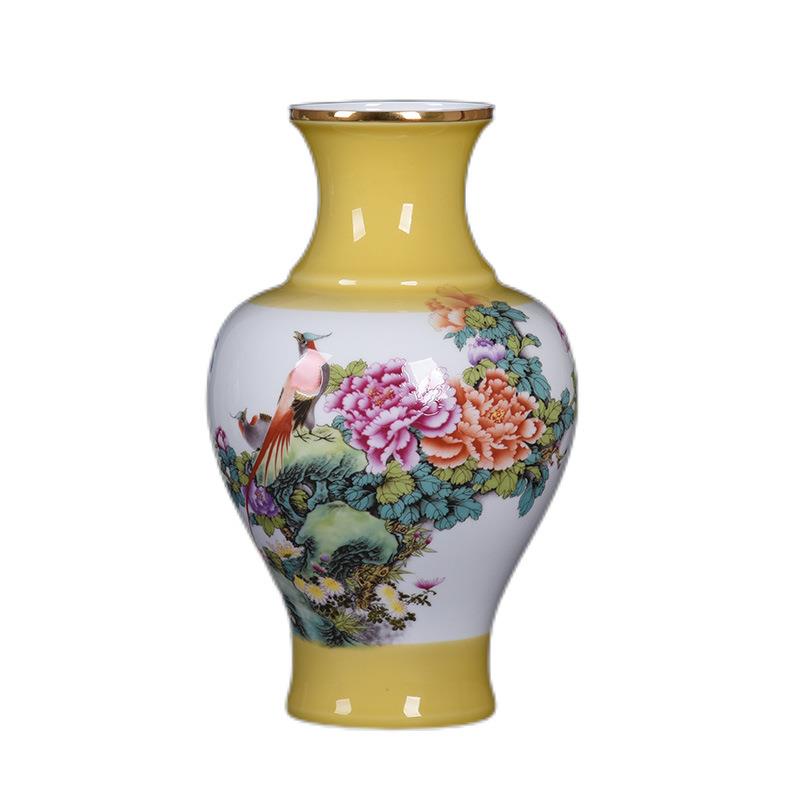 陶瓷花瓶摆件景德镇釉上彩描金花鸟福寿呈祥装饰品插花玄关工艺品