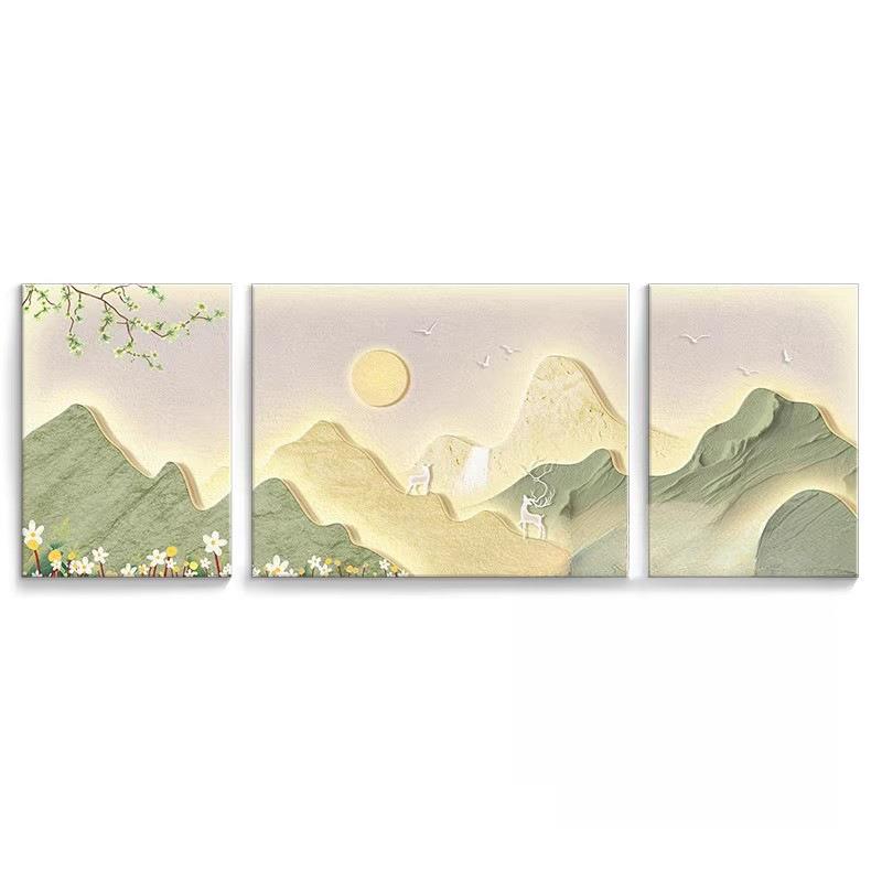 奶油风客厅装饰画沙发背景墙挂画壁画砂岩肌理轻奢高级感大气三联