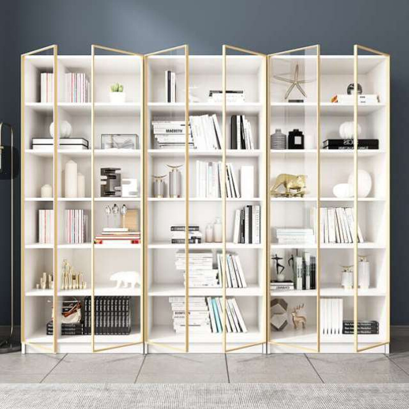 实木书架带玻璃门落地现代简约一体靠墙白色定制书房置物轻奢书柜