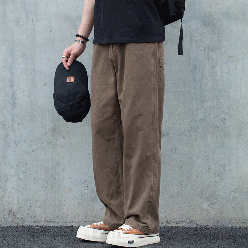 秋季新款纯棉工装休闲裤男日系复古水洗做旧宽松百搭阔腿直筒裤子,男装,休闲裤,淘宝优惠券,粉丝福利购,淘宝优惠卷