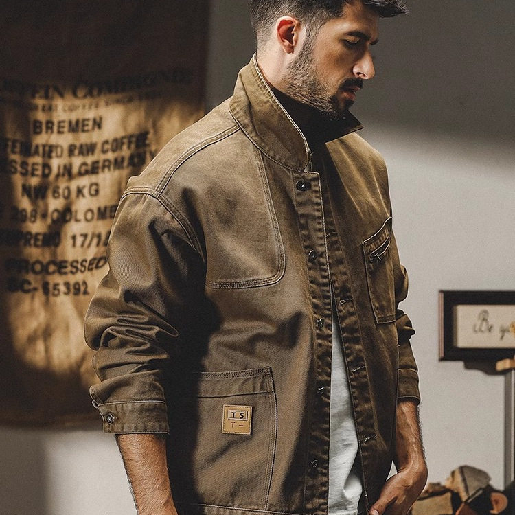 365g重磅复古美式工装夹克男春季潮牌宽松硬汉猎装春秋休闲外套男