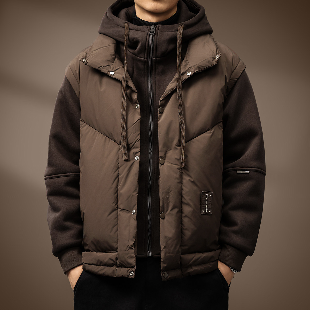 高端三合一连帽工装羽绒服男2025