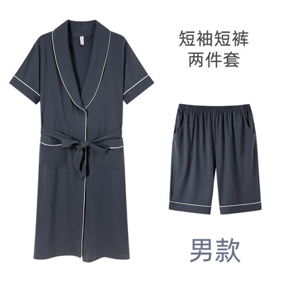 情侣款浴袍女长款春秋薄款男睡袍粘纤棉棉睡衣浴衣女XXXXL大码RC
