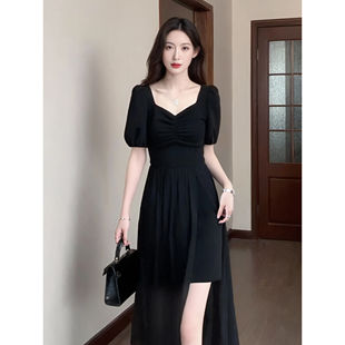 V领连衣裙女设计感收腰显瘦开叉长裙1478 胖mm法式 2026年春季 新款